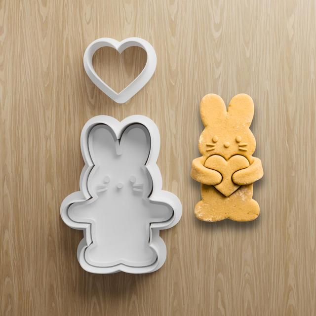 Bunny Holding Heart Cookie Cutter STL Set | Cute Rabbit Fondant Cutter | 3D Printable 3D model thumbnail