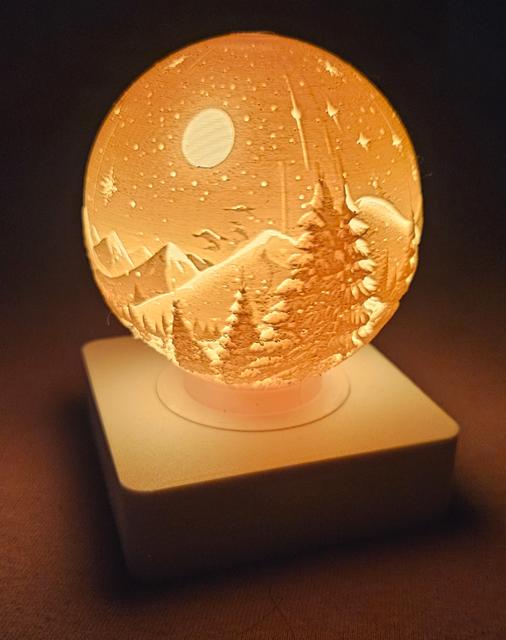 "Snow" Globe Christmas Lithophane with Base for AA Batteries 3D model thumbnail