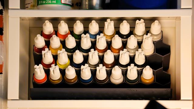 Gridfinity Compatible 17 mL bottle paint rack 2x6 grid for 34 bottles 3D model thumbnail
