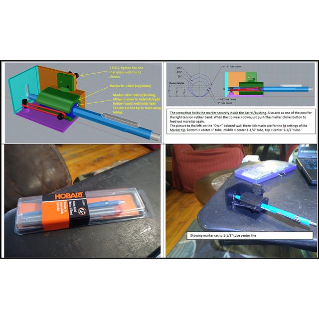 Marker Holder for drawing a height indexable centerline along 1", 1-1/4" and 1-1/2" Tubing 3D model thumbnail