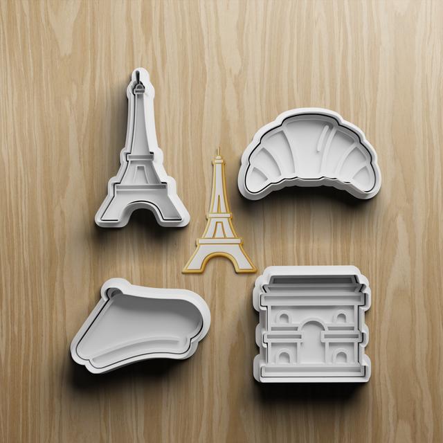4 Piece France Paris Eiffel Tower Cookie Cutter STL Set 3D model thumbnail