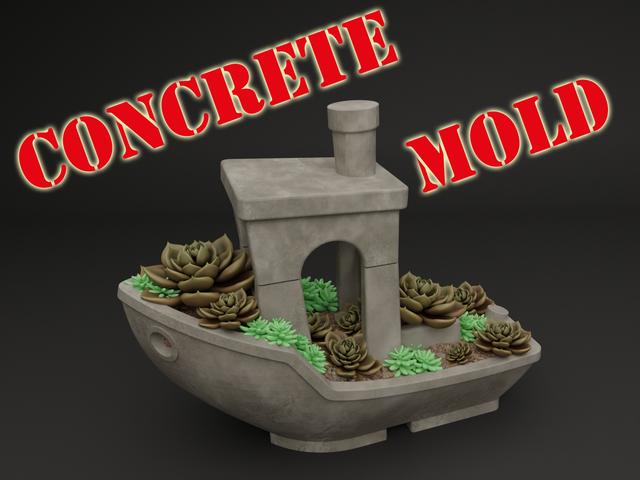Concrete Benchy Planter Mold 3D model thumbnail