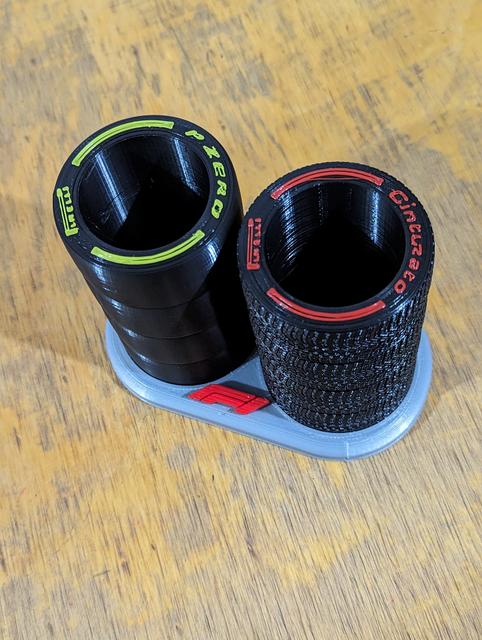 F1 Tires - Pencil/Pen Holder - More Stable Base - No MMU 3D model thumbnail
