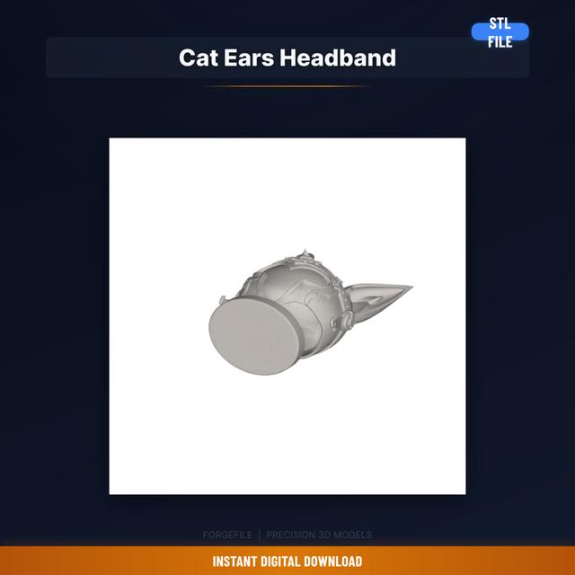 Anime Cat Ears On Headband, Pointed Ears, Kawaii Style, Comfortable Wear - STL File for 3D Printing 3D model thumbnail