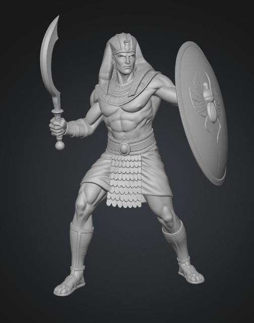 Ancient Egyptian Warrior with Khopesh and Shield 3D model thumbnail