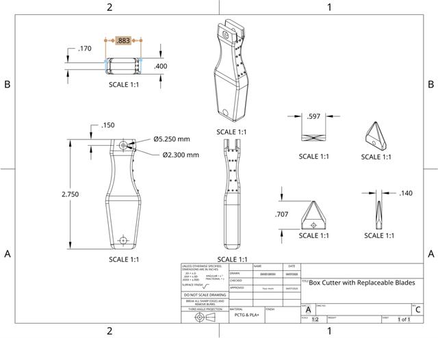 Box Cutter with Replaceable Blades 3D model thumbnail