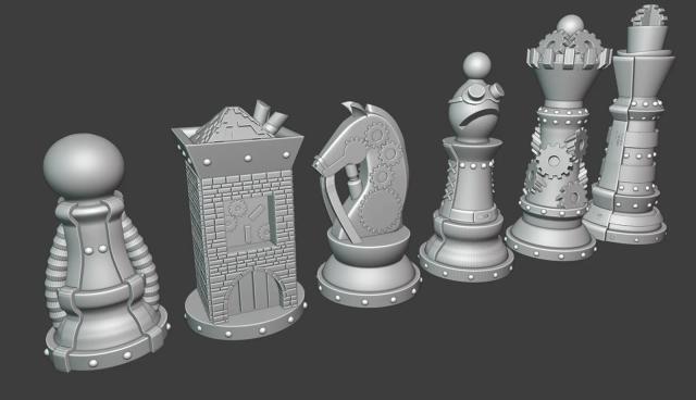 Steampunk Chess weighted 3D model thumbnail