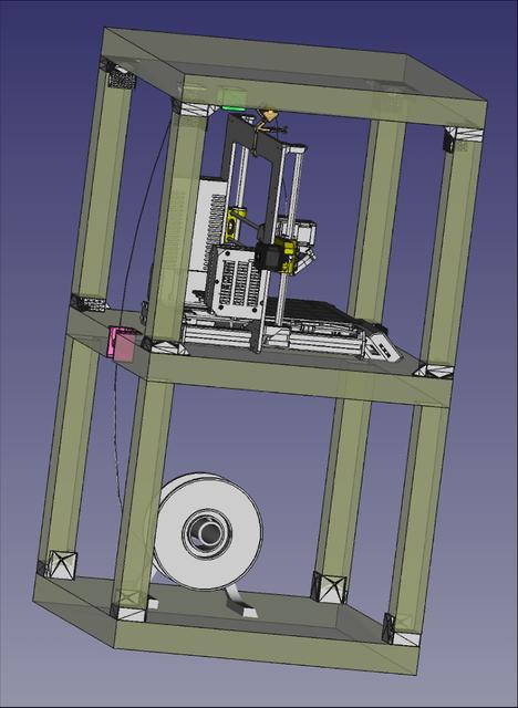 A prusa MK3S enclosure with the spool set below the printer and not above. 3D model thumbnail