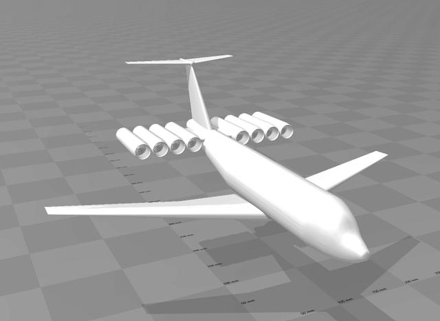  Ekranoplane-Inspired Aircraft – 8 Rear Engines (Free STL+3MF) 3D model thumbnail