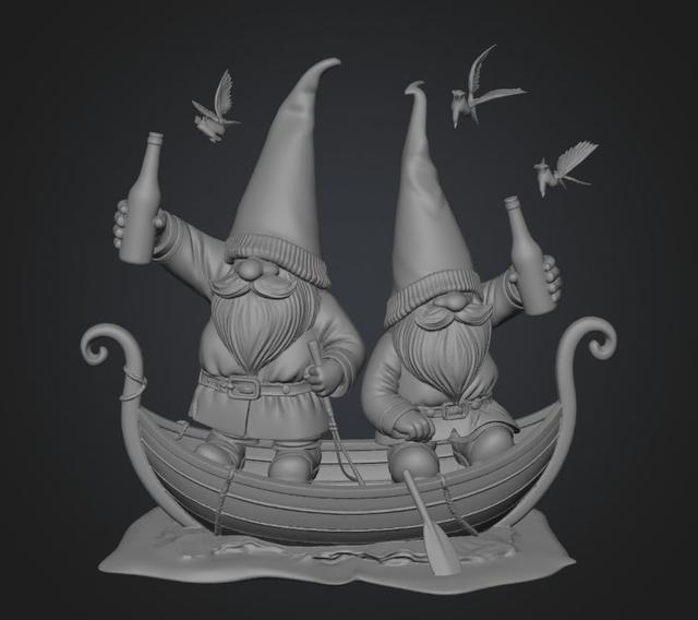 Funny Beer Drinking Gnomes 3D model thumbnail