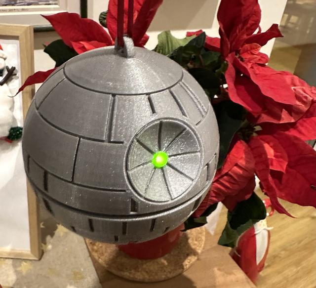 Death Star Christmas Ornament with LED - more space for batteries & switch 3D model thumbnail