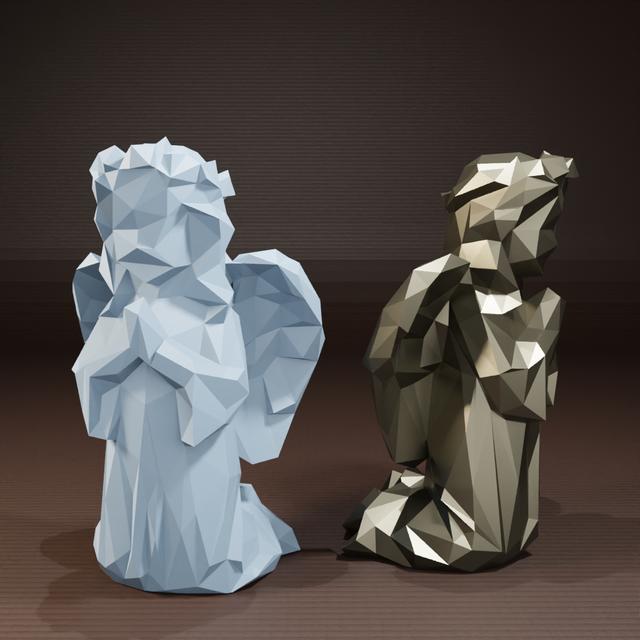 Low poly Angel on knees 3D model thumbnail