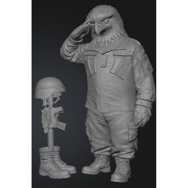 American Bald Eagle soldier salutes! 3D model thumbnail