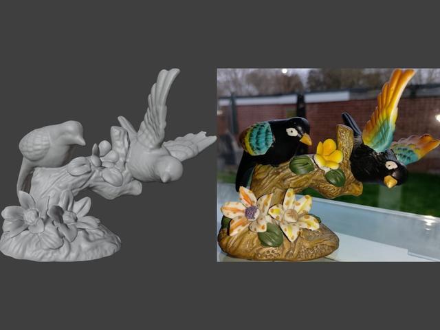 Birds on Branch with Flowers 3D model thumbnail