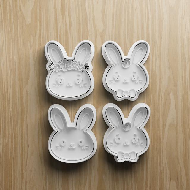 Cute Bunny Face Cookie Cutter STL Bundle | Floral Bow Rabbit Fondant Cutter Set | 3D Printable 3D model thumbnail