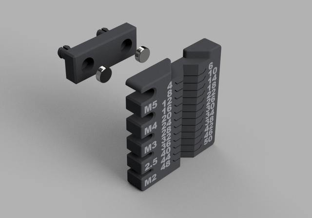 Flat-Faced Metric Screw Measuring Tool, for Pegboard, with Magnets! 3D model thumbnail