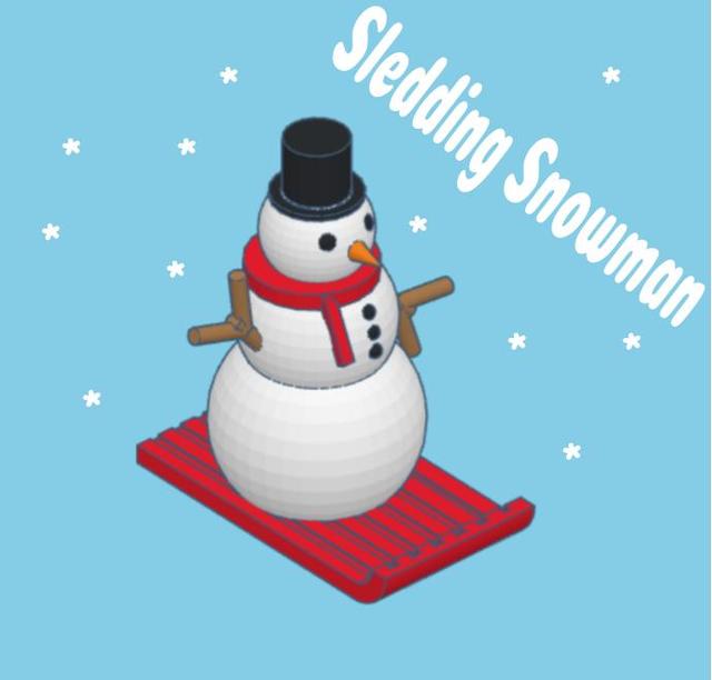 Sledding snowman bobblehead 3D model thumbnail