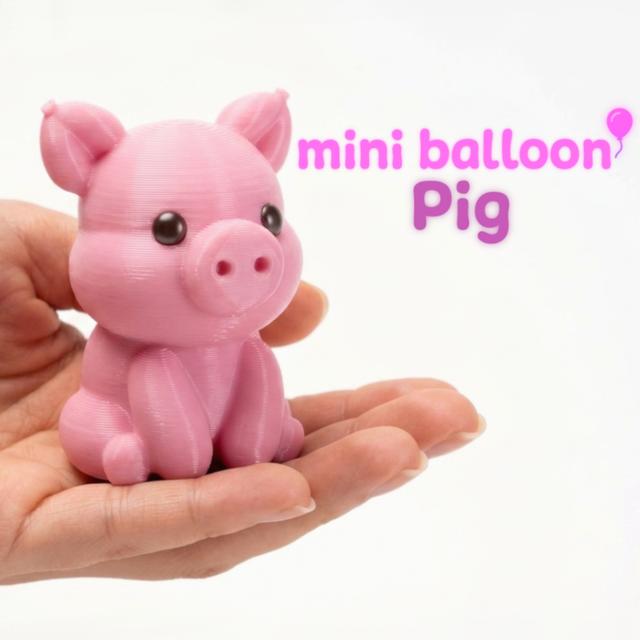 Cute Mini Balloon Pig (+Keychain) 3D model thumbnail