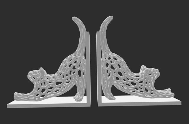 Cat Stretch Voronoi Bookends 3D model thumbnail
