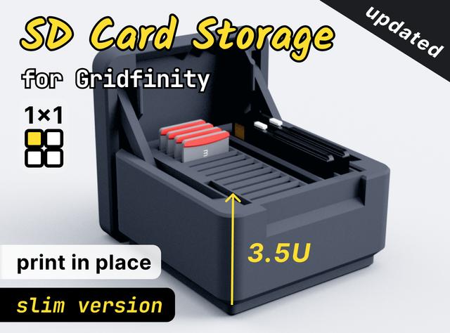 Gridfinity SD Card Bin / Box (w Hinges) 3D model thumbnail