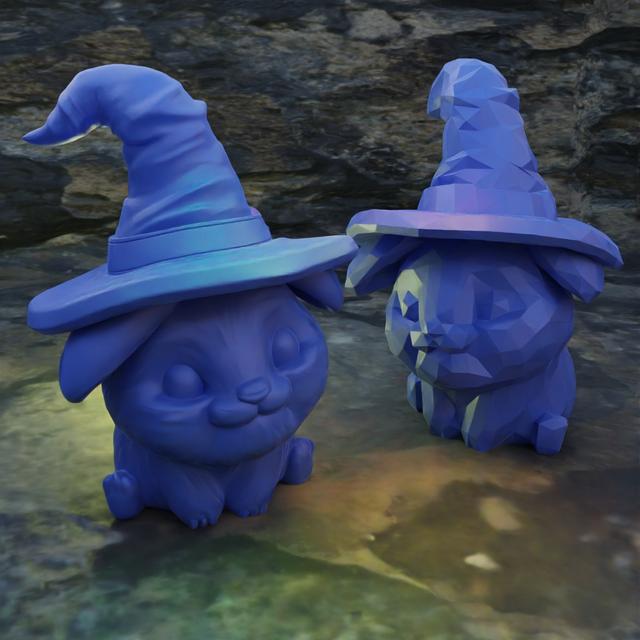 The cute rabbit with hanging ears and a halloween hat! 3D model thumbnail