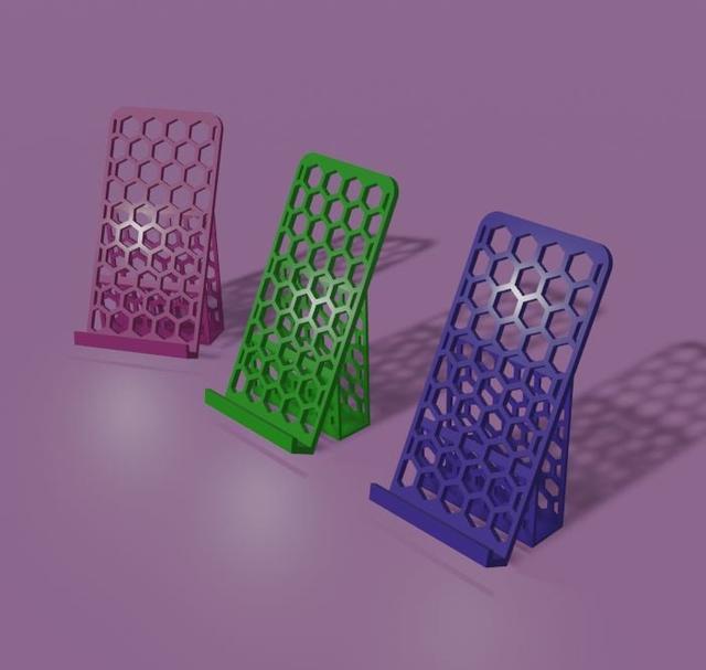 Hexagon mobile holder (no support needed) 3D model thumbnail