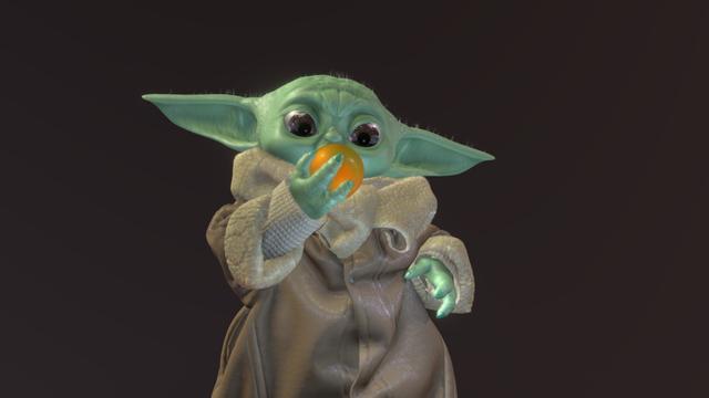 Mandalorian - Grogu ( Eating frog eggs ) 3D model thumbnail