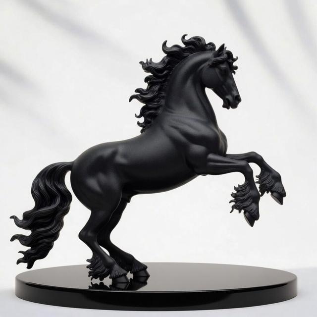 Elegant Black Rearing Horse Statue 3D model thumbnail