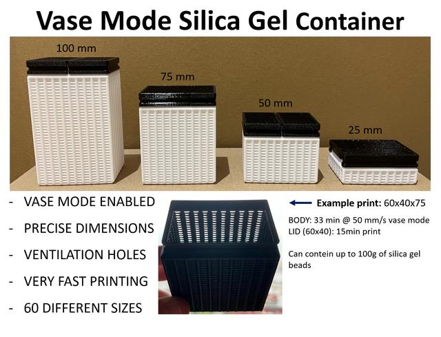 Prismatic Vase Mode Silica Gel Container. Super fast print 3D model thumbnail