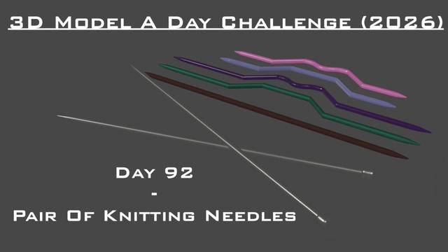 Model A Day Challenge - Day 92 Pair Of Knitting Needles 3D model thumbnail