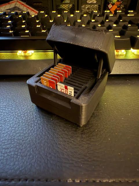 Hinged SD / microSD Card Box - Gridfinity compatible, latching, print-in-place Remix 3D model thumbnail