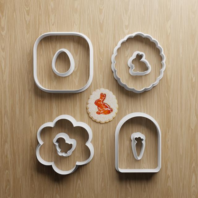 Easter Linzer Cookie Cutter STL Bundle | Bunny Egg Carrot Window Cutter Set | 3D Printable 3D model thumbnail
