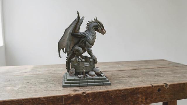 Dragon on Ruined Castle Diorama Sculpture | 3D Printing STL Model Files 3D model thumbnail