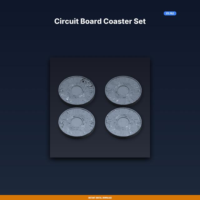Circuit Board Coaster Set STL File for 3D Printing, Cyberpunk Scifi Digital Download 3D model thumbnail