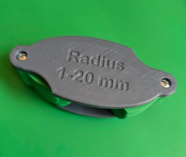 Radius gauge 1-20 mm M3 Improved, Pan Head Screws and Larger Hex Nuts 3D model thumbnail