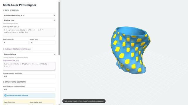 Equation-Driven Multi-Cololor Pots 3D model thumbnail