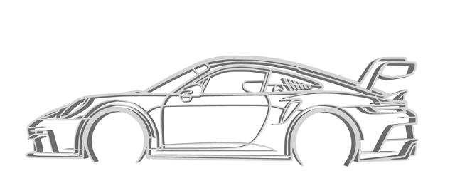 Easily scalable Porsche 911 (992) GT3RS silhouette for your wall, keychains, etc. 3D model thumbnail