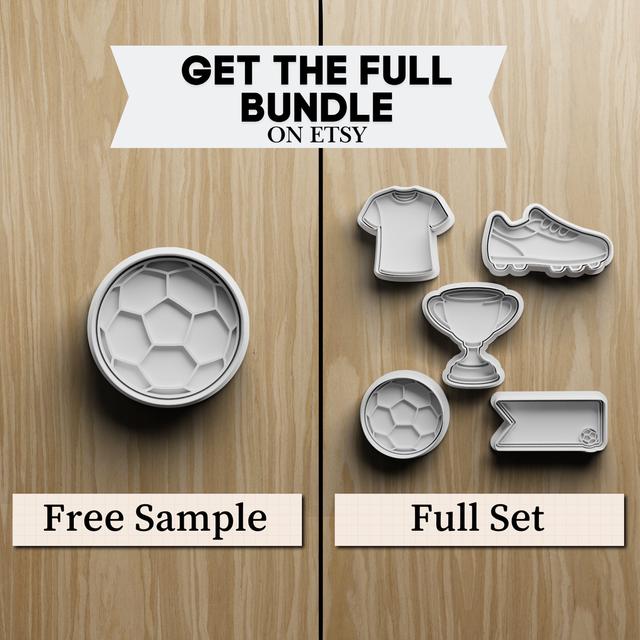 Free Sample of 5 Soccer Cookie Cutter STL Set with Jersey, Cleat, Trophy, Ball and Banner 3D model thumbnail