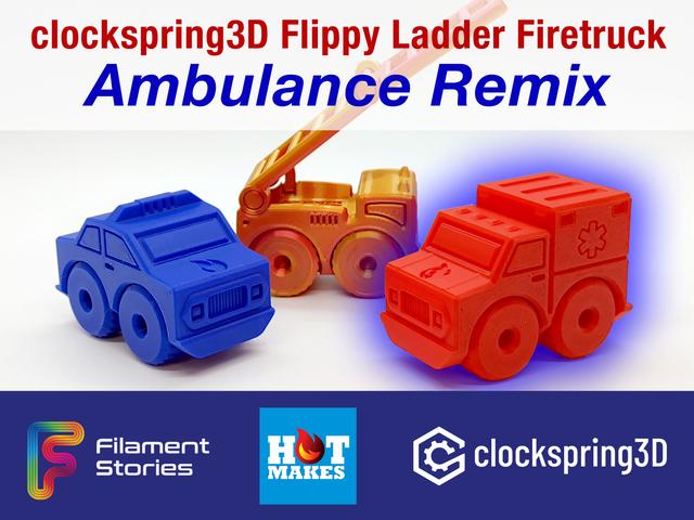 Ambulance Remix of Clockspring3D Flippy Ladder Firetruck 3D model thumbnail