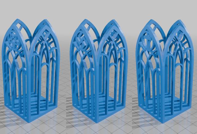 Gothic Pen Holder With Emblem (cross, inverted cross, bat, left/right swastika, pentagram)  [OpenSCAD] 3D model thumbnail