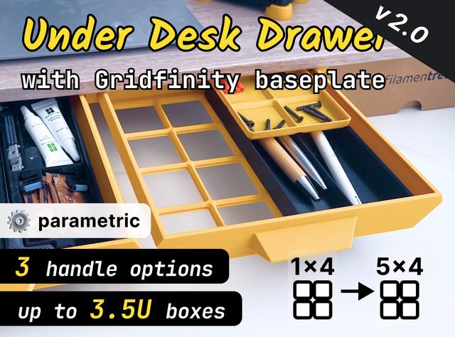 Under Desk Drawer - Gridfinity 3D model thumbnail