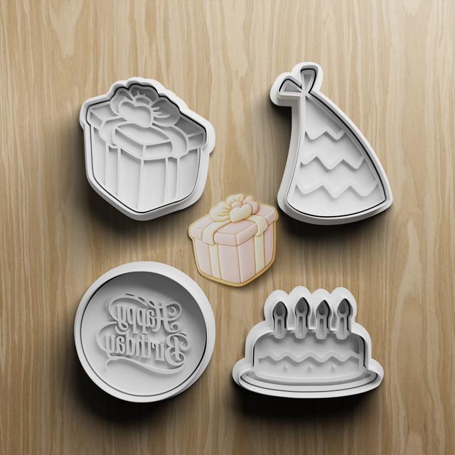 Birthday Cookie Cutter STL Bundle | Gift Cake Party Hat Fondant Cutter Set | 3D Printable 3D model thumbnail