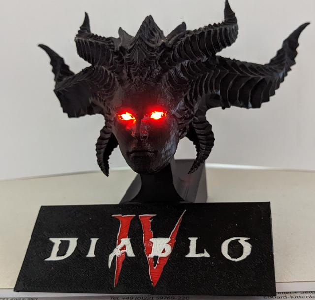 (Official Diablo IV Lilith Head) with Stand, DIABLO IV Logo and LEDs as Eyes 3D model thumbnail