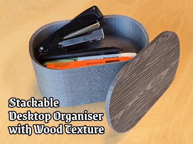Stackable Desktop Organiser with Wood Texture 3D model thumbnail