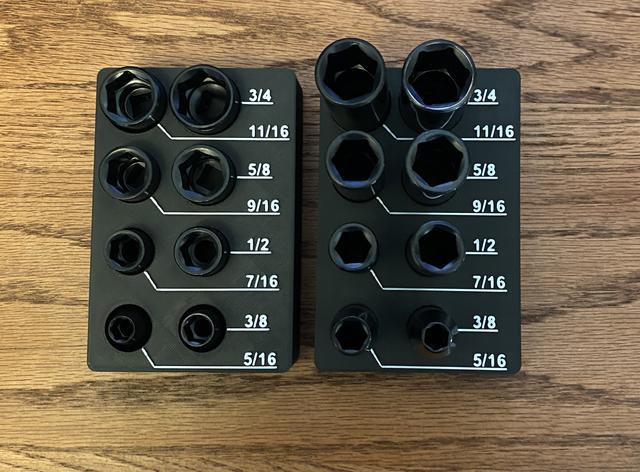 (2 set variations) 3/8"Dr Impact Imperial Socket Organization, Gridfinity 3D model thumbnail