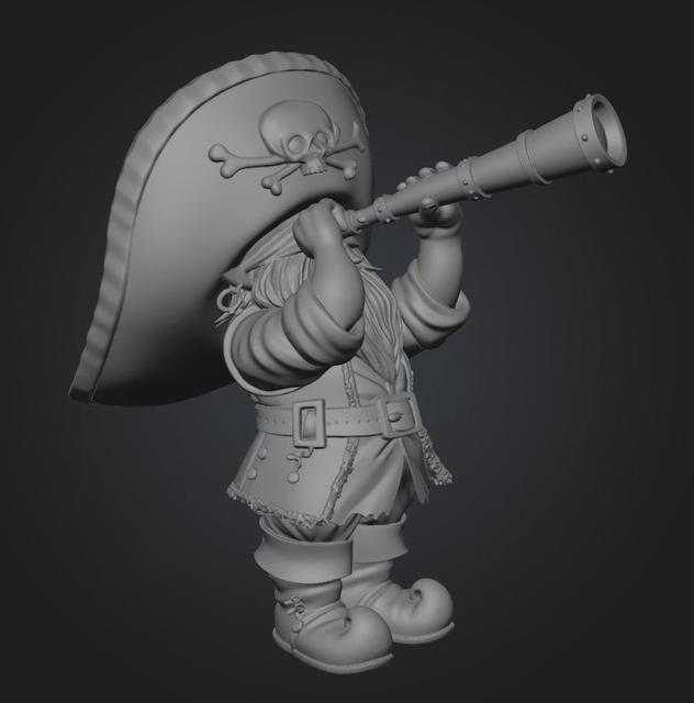 Gnome Pirate with Telescope 3D model thumbnail
