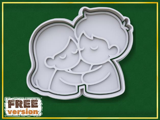 Romantic Couple Cookie Cutter STL – 3D Print Biscuit Mold Set 3D model thumbnail