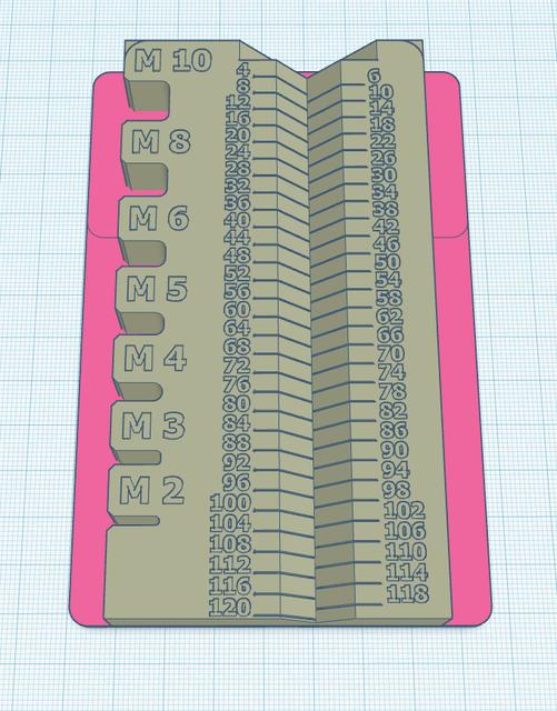 Screw measuring tool for Gridfinity, M2-M10, 4-120mm 3D model thumbnail