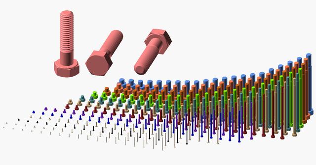 Hundreds of Metric Hex Screw Bolts with Precise Threads M1.6 up to M64 3D model thumbnail