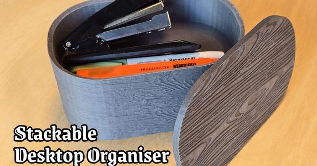 Stackable Desktop Organiser with Wood Texture 3D model thumbnail